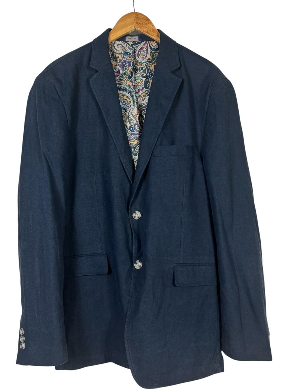 Alan Flusser Navy Blue Linen Blend Deconstructed 2 Button Blazer Sport Coat XL